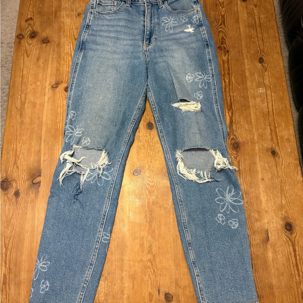 Hollister Blue Floral Distressed Jeans